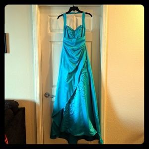 Blue Halter Prom Dress with Small Train